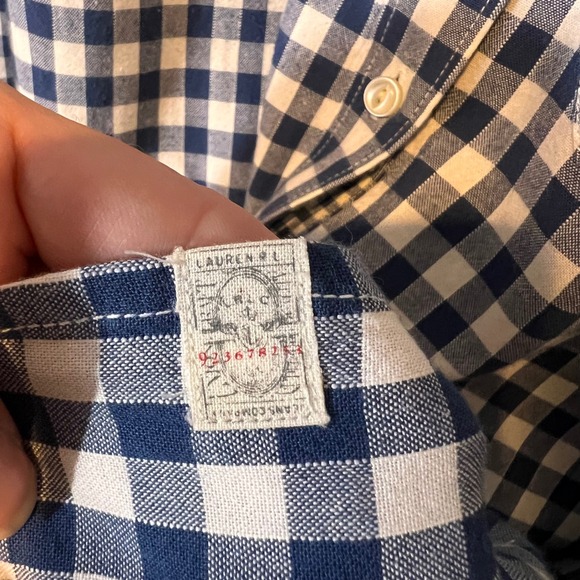 LRL Lauren Jeans Co Womens Navy White Gingham Button‎ Down Collared Shirt 1XL - Picture 10 of 15
